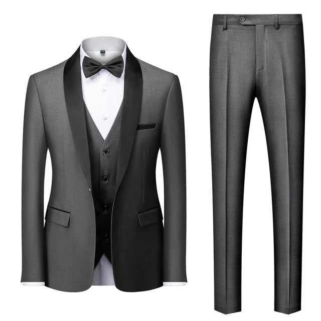 Men Business Casual Wedding Blazers Coat Vest Pants 3 Pieces Sets