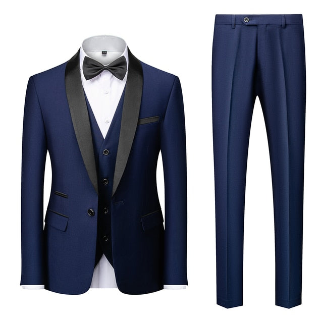 Men Business Casual Wedding Blazers Coat Vest Pants 3 Pieces Sets