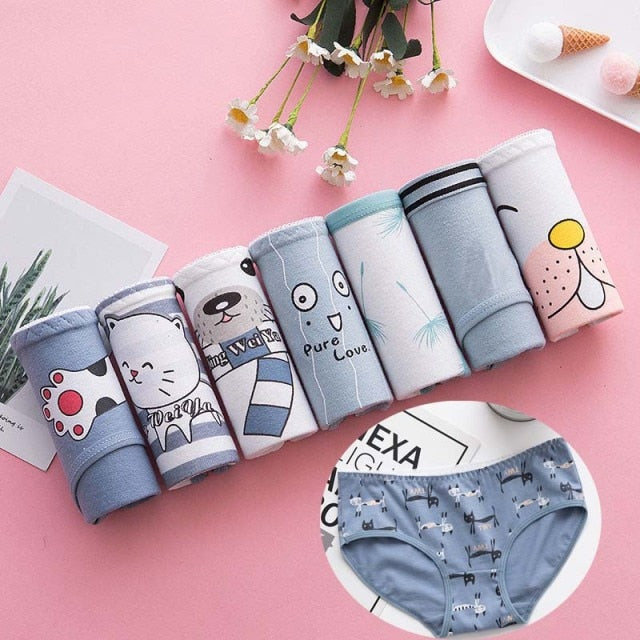 7 Pcs/Set Women's Cotton Panties Print Breathable Briefs Girls Soft Panty