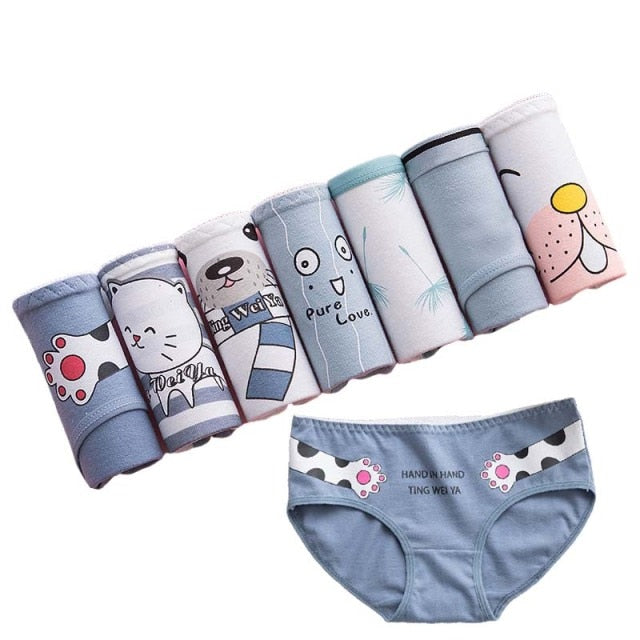 7 Pcs/Set Women's Cotton Panties Print Breathable Briefs Girls Soft Panty