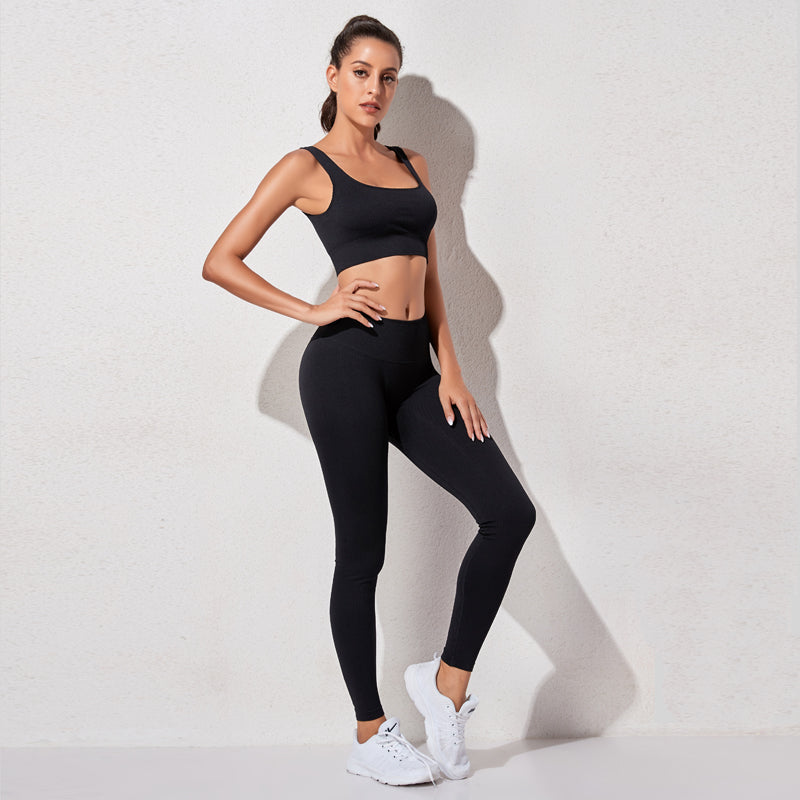 Sports Gym Legging Seamless Fitness Bra Crop Top Long Sleeve Yoga Suit