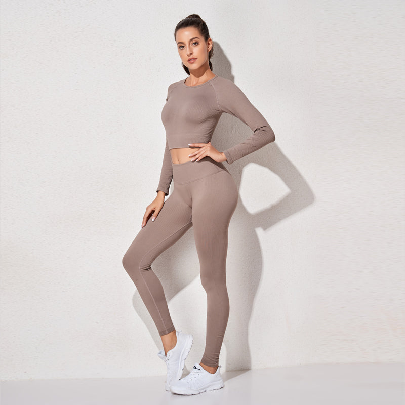 Sports Gym Legging Seamless Fitness Bra Crop Top Long Sleeve Yoga Suit