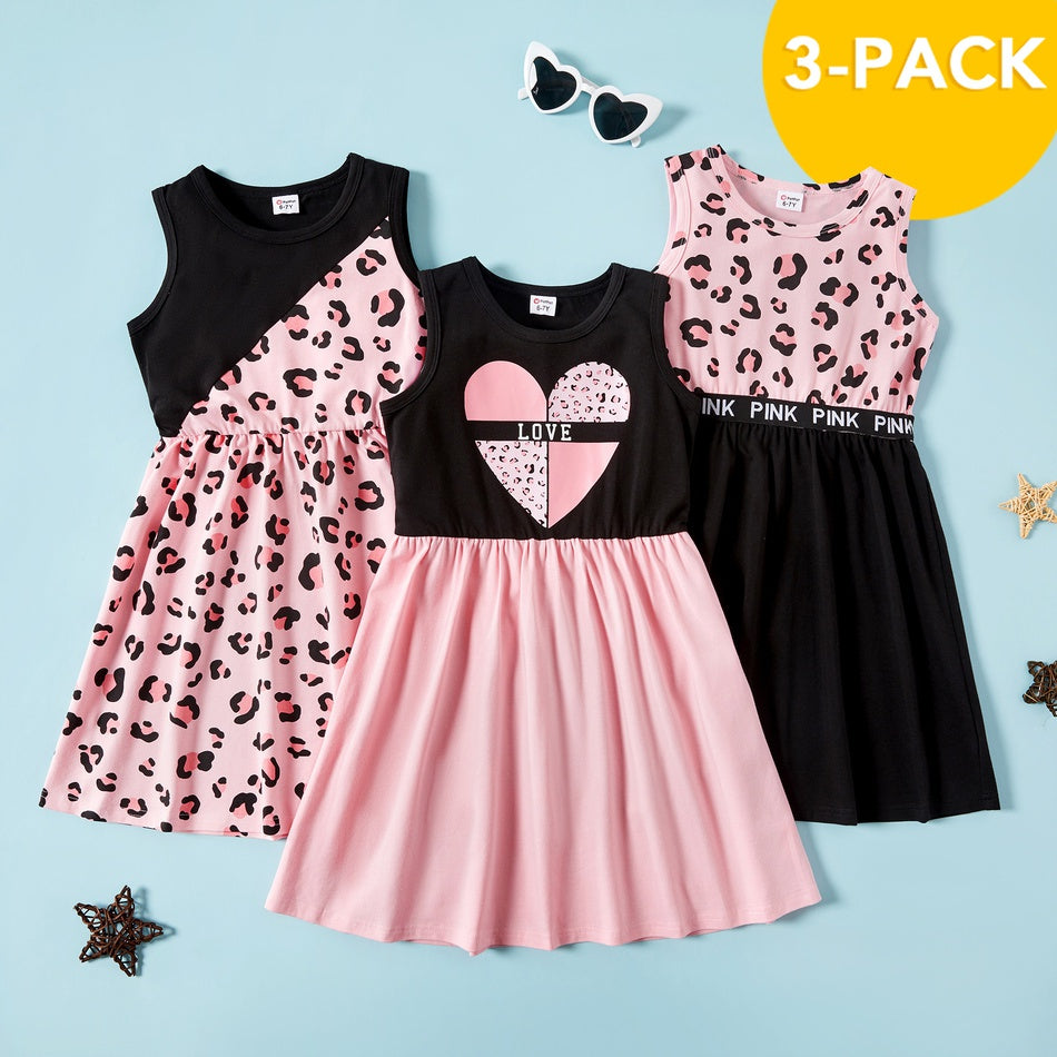 3-piece Kids Leopard Love Dresses Set