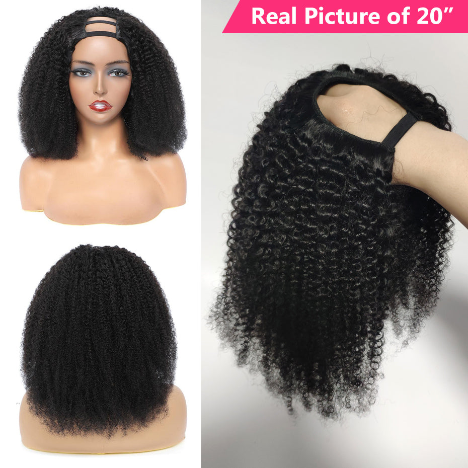 Afro Kinky Curly U Part Wig Human Hair Brazilian Remy Hair 180% Density