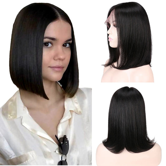 Remy Brazilian Straight T Part Short Bob 100% Natural Hair Lace Front Wigs