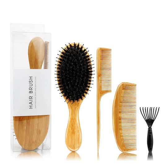 Massage Comb Bristle Hair Brush Detangle Hairbrush Natural Bamboo Handle Bristles Comb Hair