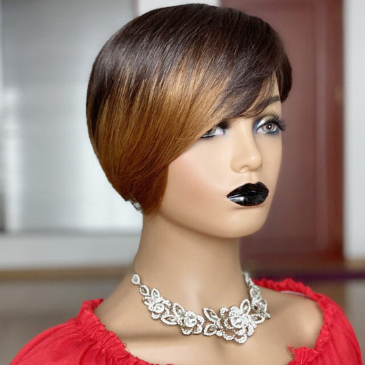 Short Pixie Cut Wig Omber Human Hair Wigs Brazilian Remy Hair