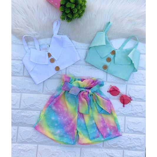 Girls Clothes Sets 2pcs 0-4Y Sleeveless Ruffles Vest Tops Bowknot Tie-Dye Shorts