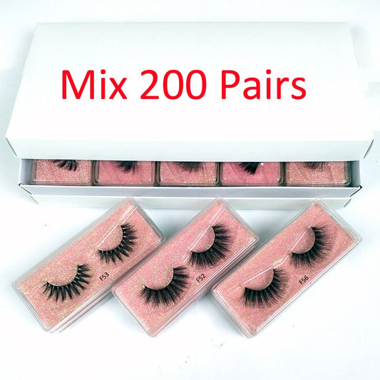 Wholesale 200 pcs 3D Mink Lashes Pack Natural False Eyelashes