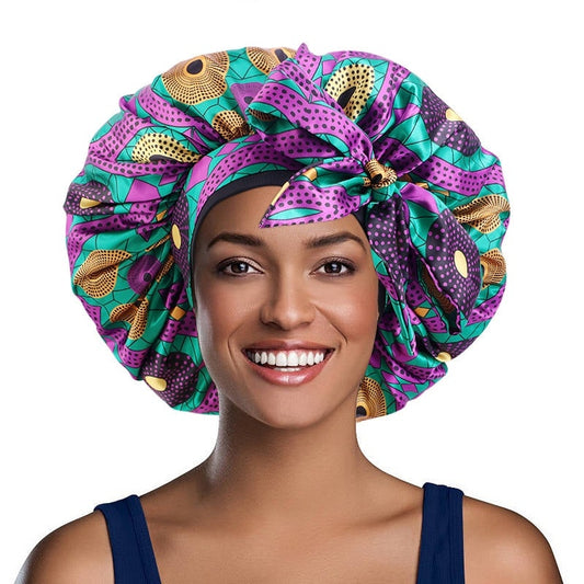 Extra Large African Pattern Print Satin Bonnet Women Night Sleep Cap