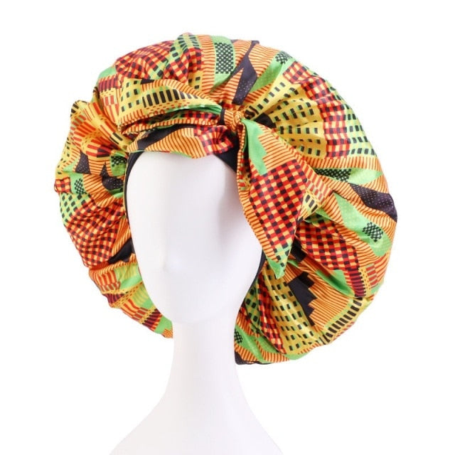Extra Large African Pattern Print Satin Bonnet