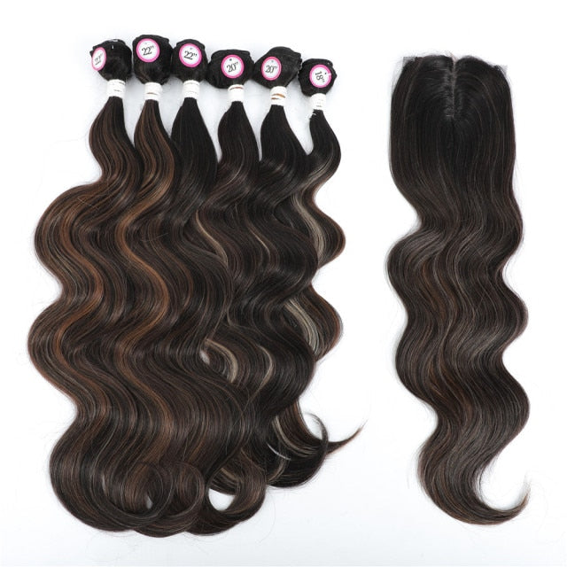 Body Wave Synthetic Bundles with 4X4 Lace Front Closure