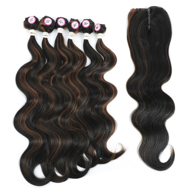 Body Wave Synthetic Bundles with 4X4 Lace Front Closure