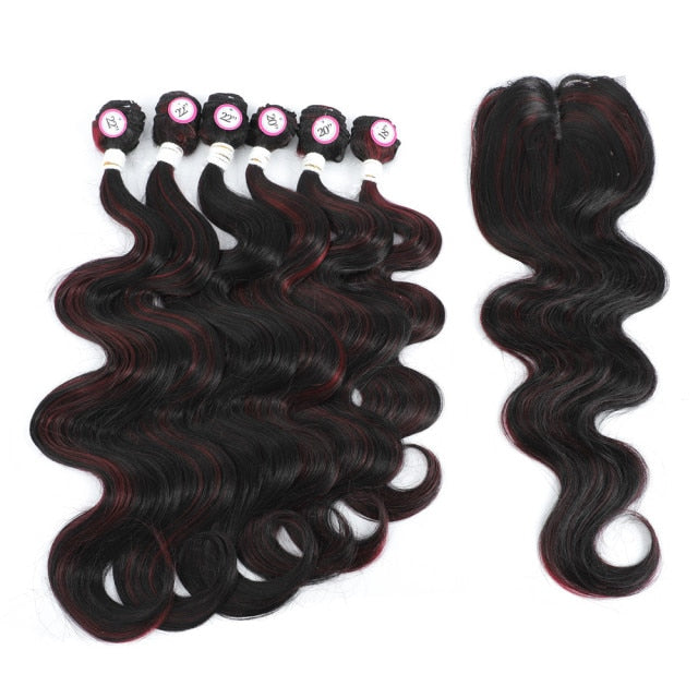 Body Wave Synthetic Bundles with 4X4 Lace Front Closure