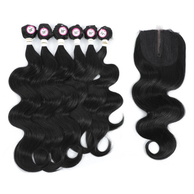 Body Wave Synthetic Bundles with 4X4 Lace Front Closure