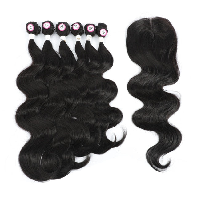 Body Wave Synthetic Bundles with 4X4 Lace Front Closure