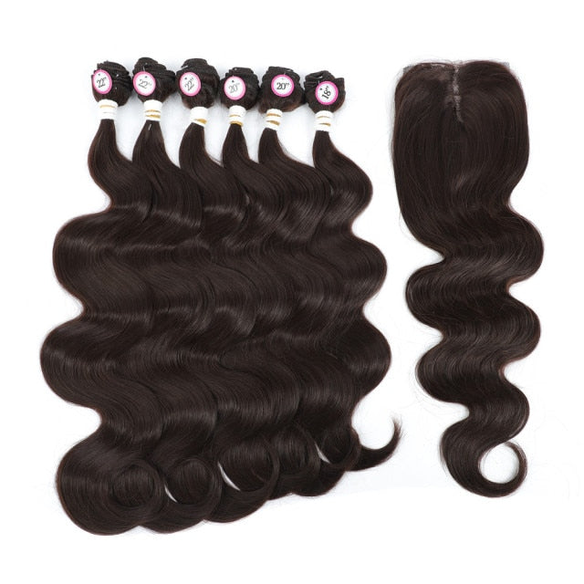 Body Wave Synthetic Bundles with 4X4 Lace Front Closure