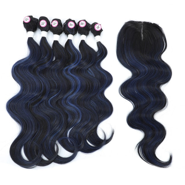 Body Wave Synthetic Bundles with 4X4 Lace Front Closure