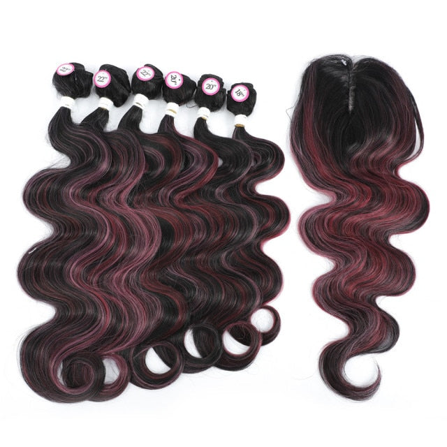 Body Wave Synthetic Bundles with 4X4 Lace Front Closure