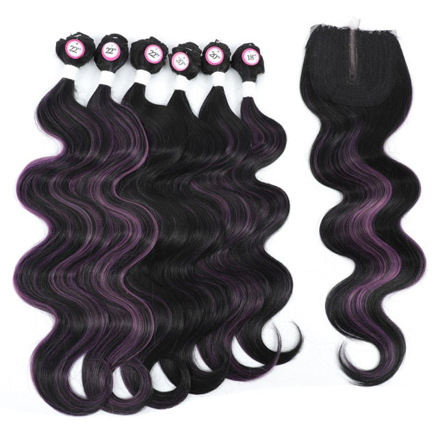 Body Wave Synthetic Bundles with 4X4 Lace Front Closure