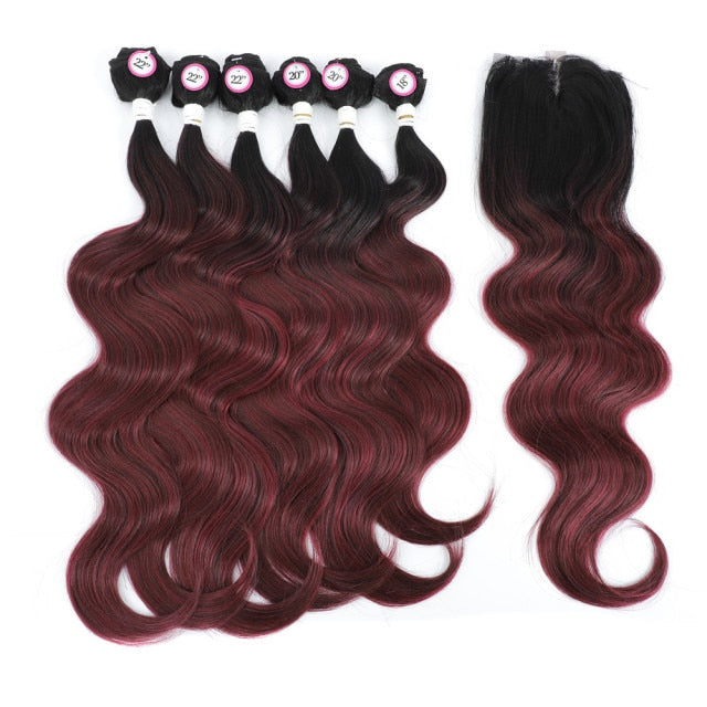 Body Wave Synthetic Bundles with 4X4 Lace Front Closure