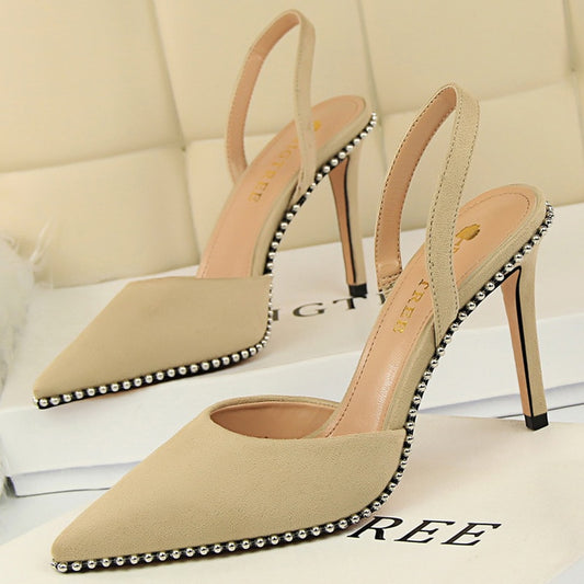 Women Sandals Suede Rivet Ladies Fashion Heeled Sandals