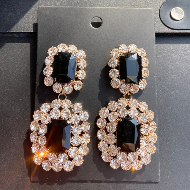 Shiny Double-Sided Hanging  Hollow Rhinestone Earrings