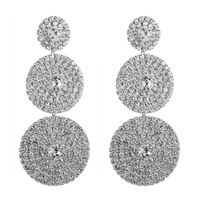 Multi-layer Round Drop Earrings Women Shiny Rhinestone Geometric Dangle Earrings