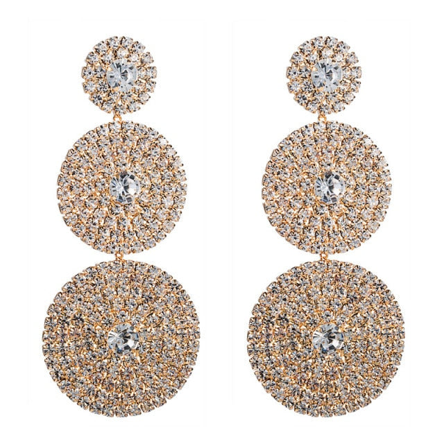 Multi-layer Round Drop Earrings Women Shiny Rhinestone Geometric Dangle Earrings