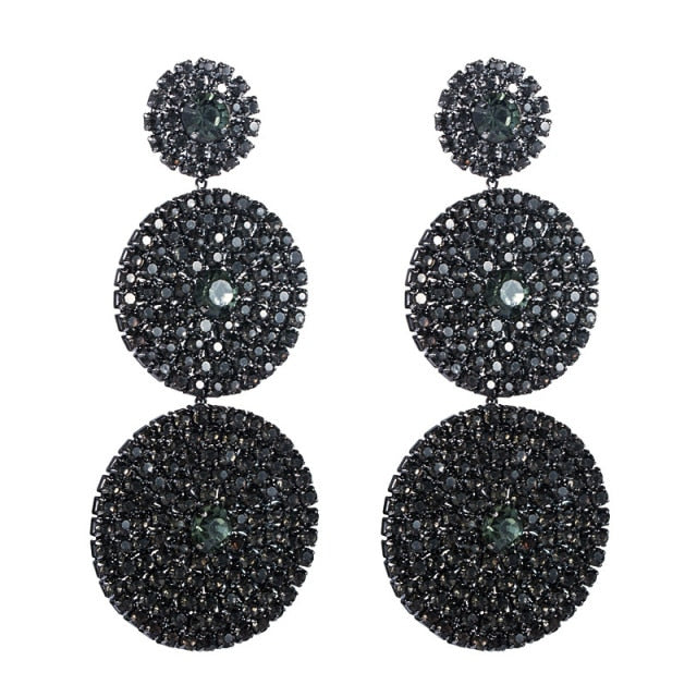 Multi-layer Round Drop Earrings Women Shiny Rhinestone Geometric Dangle Earrings