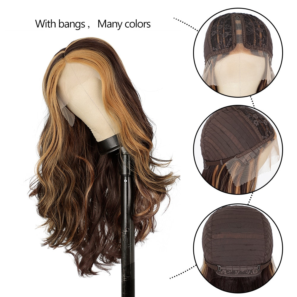 Body Wave T-part Lace Front Wig Highlight Brown Synthetic Lace Wig