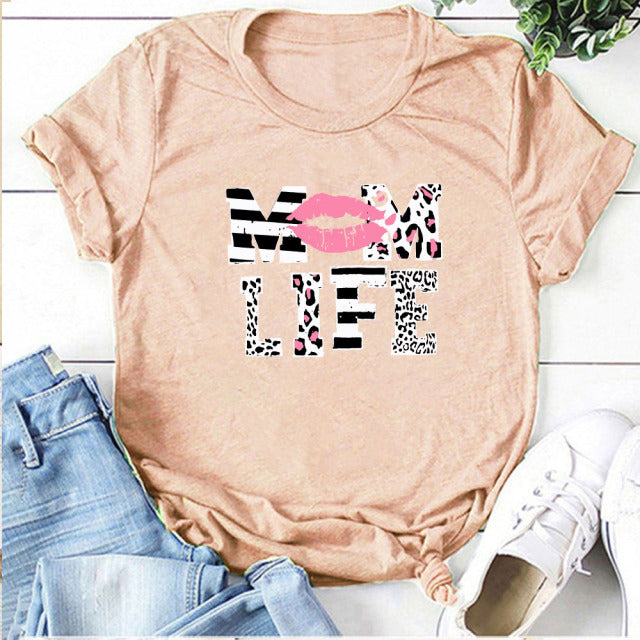 Letter Print T-shirts Round Neck Fashion Tee Shirt Female Casual Summer Top