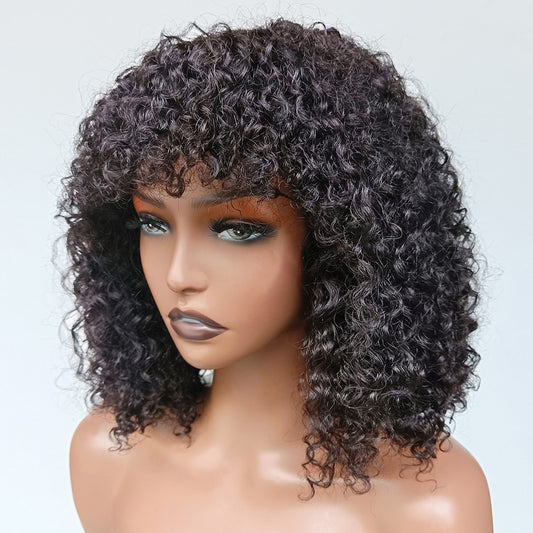 250% Density Fringe Wig Human Hair Curly Human Hair Wig With Bangs Brazilian Jerry Curly Wig