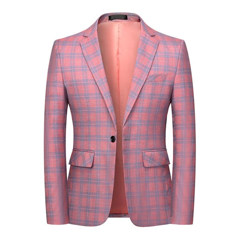 Casual Men plaid Blazer Cotton Slim England Suit Blaser