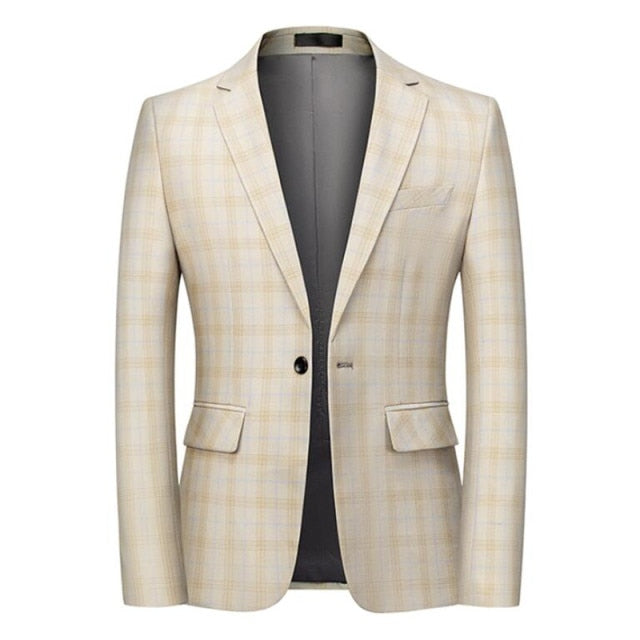 Casual Men plaid Blazer Cotton Slim England Suit Blaser