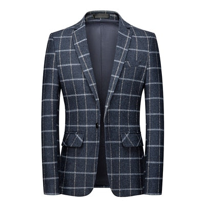 Casual Men plaid Blazer Cotton Slim England Suit Blaser