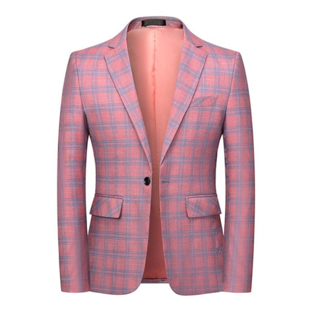 Casual Men plaid Blazer Cotton Slim England Suit Blaser