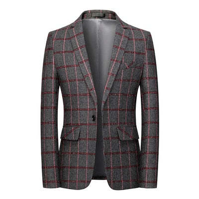 Casual Men plaid Blazer Cotton Slim England Suit Blaser