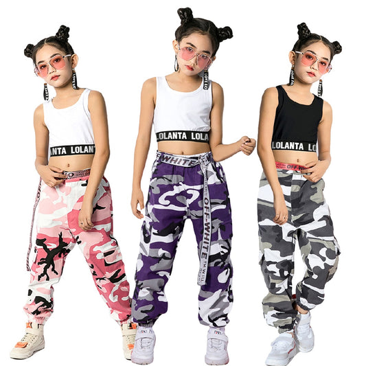 Girls Solo Clothes Cropped Tank Top/Camouflage Jogger Pants