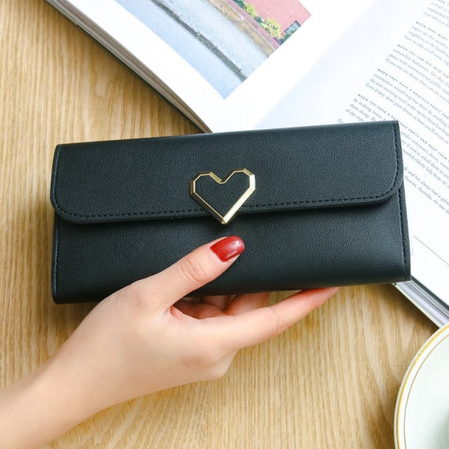 Heart Shaped Decoration Long Purse Buckle Clutch