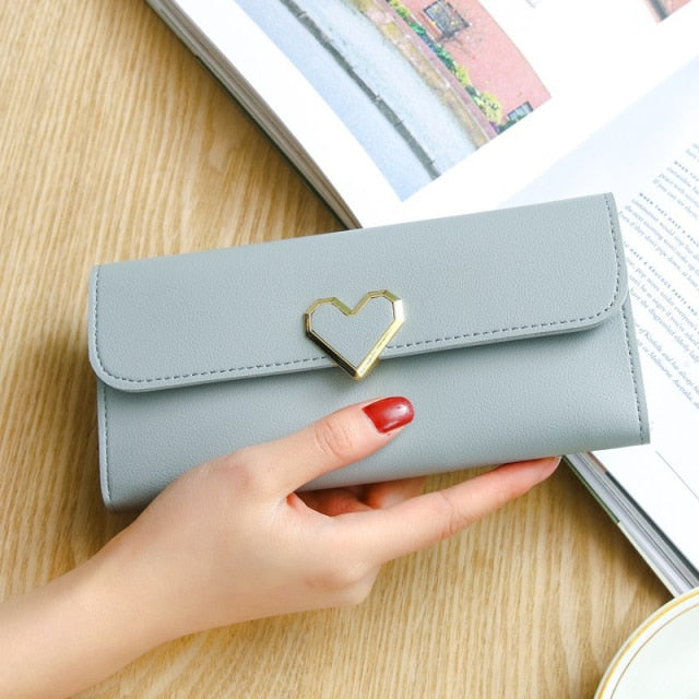 Heart Shaped Decoration Long Purse Buckle Clutch