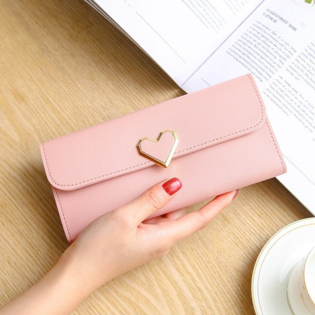 Heart Shaped Decoration Long Purse Buckle Clutch