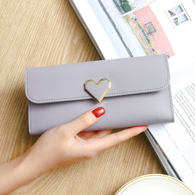 Heart Shaped Decoration Long Purse Buckle Clutch