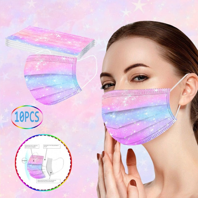 10pc Fashion Tie Dye Face Mask Disposable 3layer Protection Mouth Mask