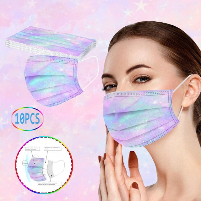 10pc Fashion Tie Dye Face Mask Disposable 3layer Protection Mouth Mask