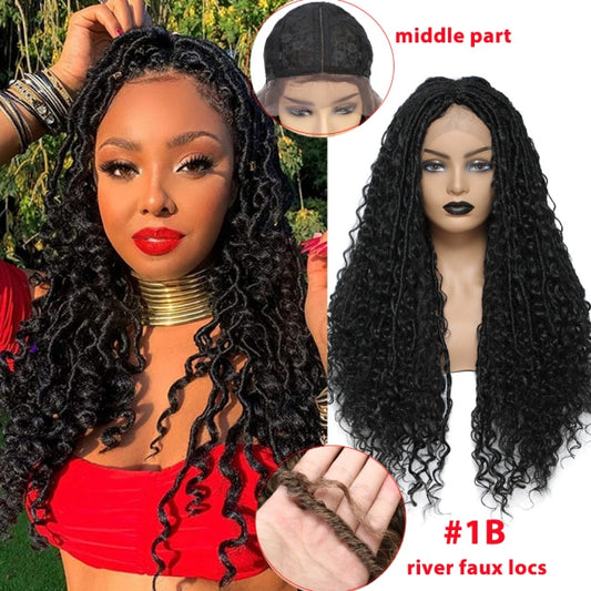 Headband Wig Braided Wigs With Curly Faux Locks Crochet Synthetic Braids Wig