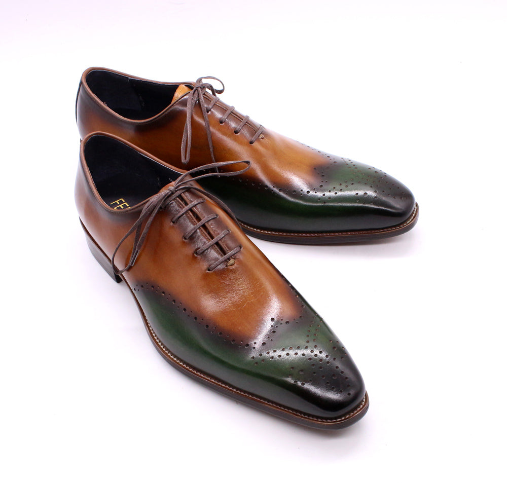 Oxfords Green & Camel Genuine Calf Leather Classic Wedding Men Dress Shoes