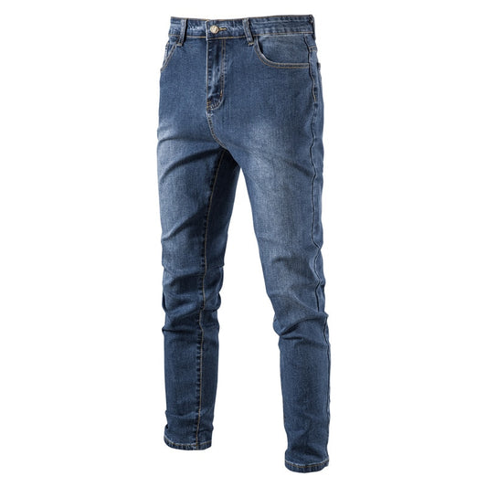 Men Casual Solid Color Mid Waist  Denim Pants High Quality Jeans