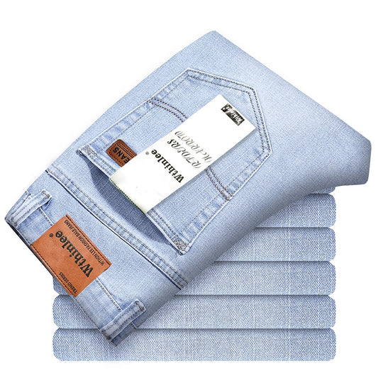 Casual Slim Fit Elastic Classic Style Trousers Sky Blue Pants