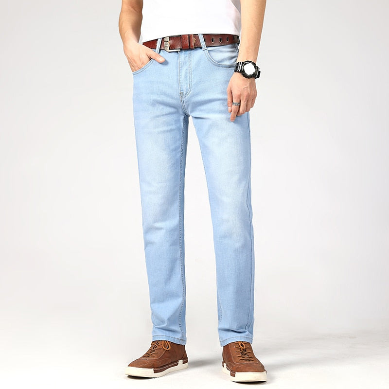Casual Slim Fit Elastic Classic Style Trousers Sky Blue Pants